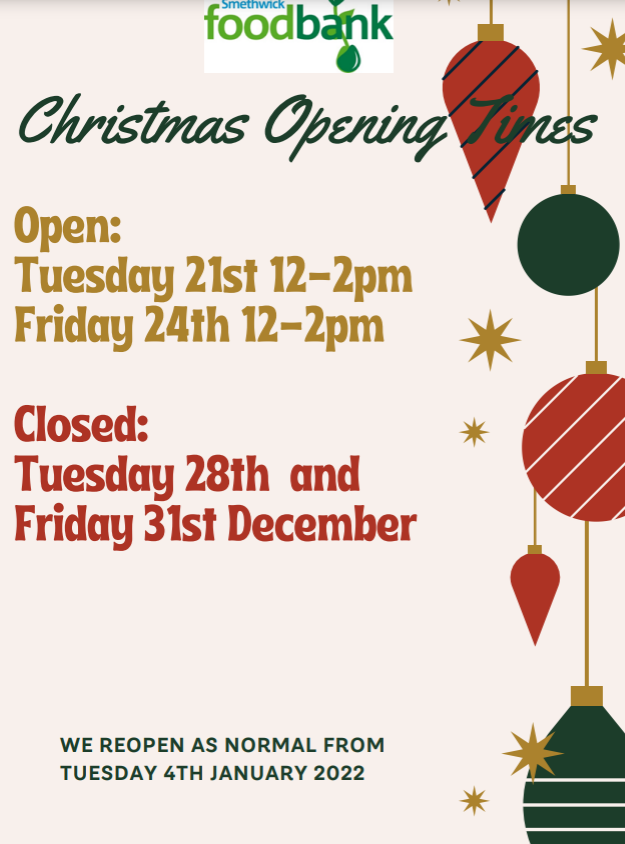 Christmas 2021 Opening Times | Smethwick Foodbank